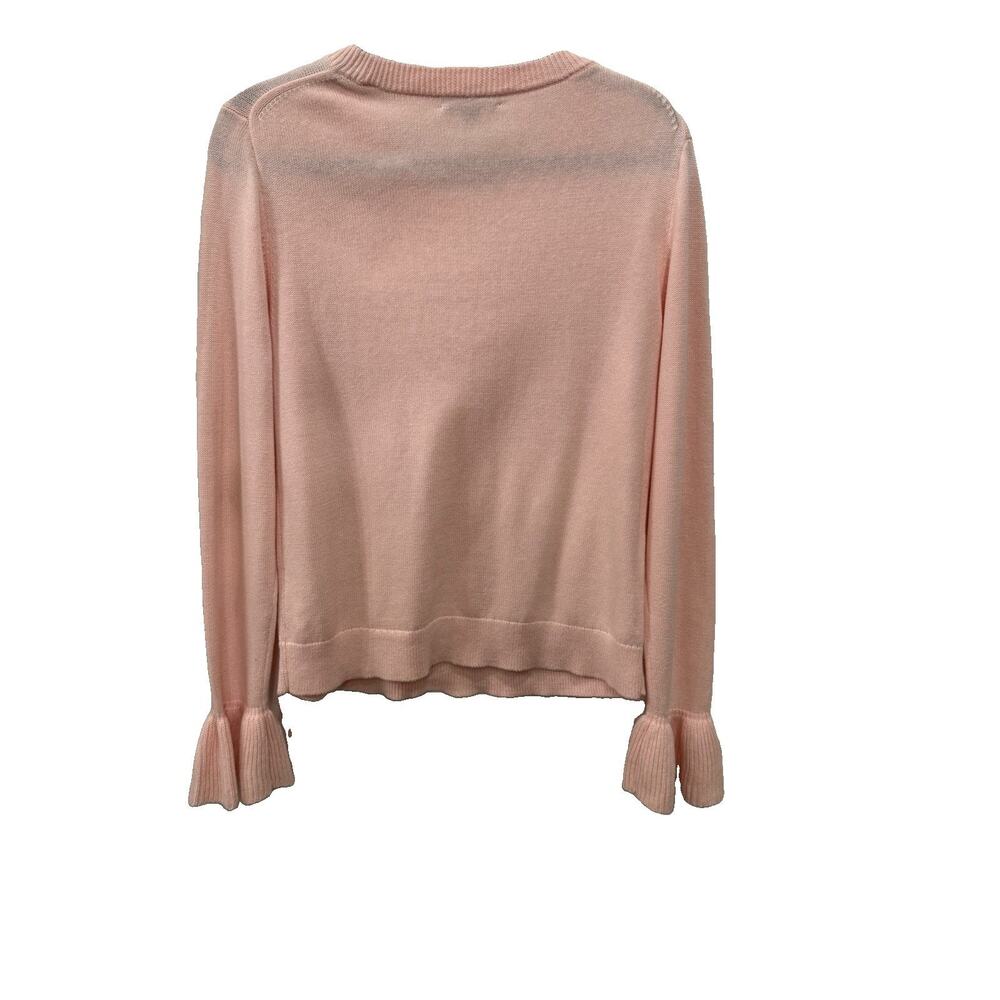 J. Crew Women’s Medium Pink Crew Neck Sweater Bell Sleeve 100% Cotton Preppy - Picture 3 of 9